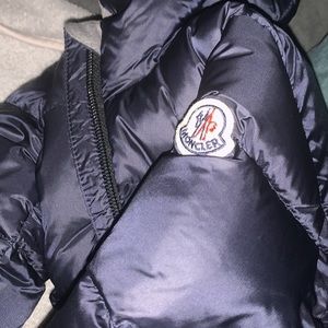 Moncler navy blue snowsuit. Size 3/6 months